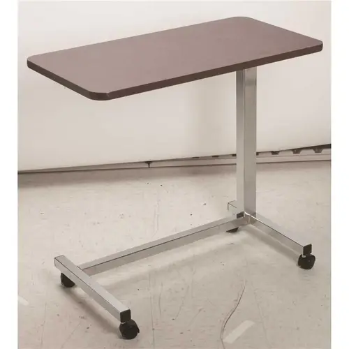 Drive Spring Loaded Overbed Table, Chrome U-Base, Mohagany Top, 28-45" Height Drive Spring Loaded Overbed Table, Chrome U-Base, Mohagany Top, 28-45" Height