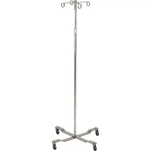 Drive Economy Chrome 4-Leg Iv Pole, Removable 4 Hook Top, Rubber Wheels Drive Economy Chrome 4-Leg Iv Pole, Removable 4 Hook Top, Rubber Wheels