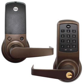 Yale Security Inc AU-NTB612-NR-2803-613E ZW2 KIT COMPAT NexTouch Pushbutton Keypad Bored Lock, Augusta Lever, No Radio - Standalone Compatible with Modules ZW2, HA2 and ACC, Schlage C Keyway, Grade 1, Weather Resistant, Oil Rubbed Bronze 613E/US10BE
