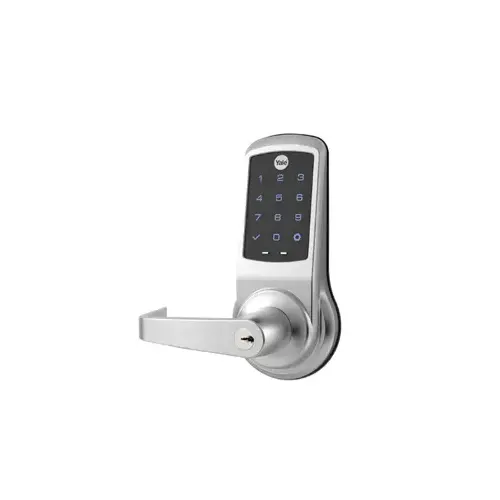 NexTouch Touchscreen Keypad Bored Lock, Augusta Lever, Z-Wave- Wireless Communication, Schlage C Keyway, Grade 1, Weather Resistant, Satin Chrome 626/US26D