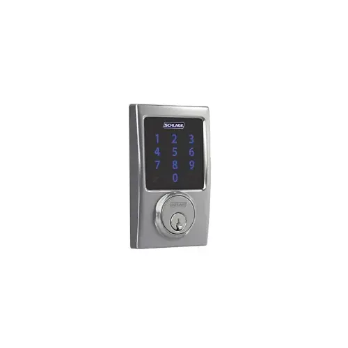 Touchscreen Deadbolt Century with Z-Wave, Built in Alarm, Adjustable Backset, Grade 1, C Keyway, Polished Chrome 625, US26