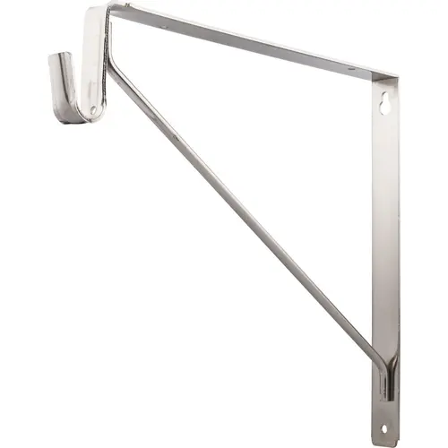 Satin Nickel Shelf Bracket with Rod Support for Oval Closet Rods Satin Nickel Shelf Bracket with Rod Support for Oval Closet Rods
