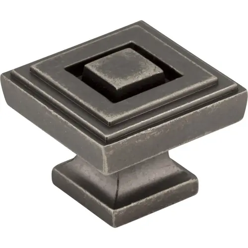 Delmar 1-1/4" Length Square Knob Distressed Pewter Delmar 1-1/4" Length Square Knob Distressed Pewter