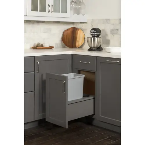 Single 35 Quart Metal Drawer Box Soft-close Trashcan Pullout Grey Single 35 Quart Metal Drawer Box Soft-close Trashcan Pullout Grey