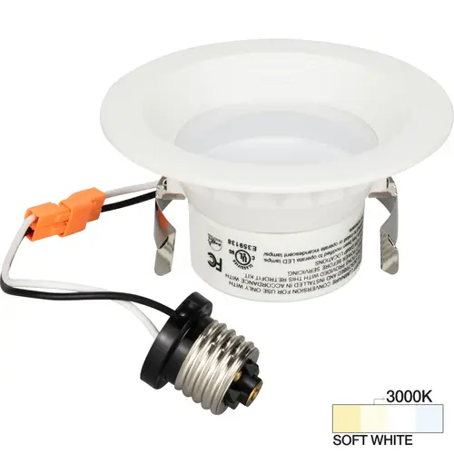 900 Lumen 4" Trimmed Retro-Fit Recessed Can Light, Single-White, Soft White 3000K 900 Lumen 4" Trimmed Retro-Fit Recessed Can Light, Single-White, Soft White 3000K