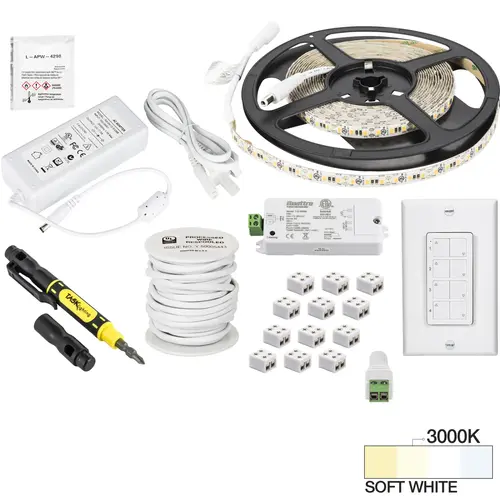 16 Ft. 225 Lumens/Ft.. 12-volt Standard Output Quattro Wireless Controller Tape Light Kit, 1 Zone 1 Area, SoFt. White 3000K 16 Ft. 225 Lumens/Ft.. 12-volt Standard Output Quattro Wireless Controller Tape Light Kit, 1 Zone 1 Area, SoFt. White 3000K