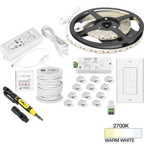 16 Ft., 225 Lumens/Ft. 12-volt Standard Output Uno Wireless Controller Tape Light Kit, 1 Zone 1 Area, Single-White, Warm White 2700K 16 Ft., 225 Lumens/Ft. 12-volt Standard Output Uno Wireless Controller Tape Light Kit, 1 Zone 1 Area, Single-White, Warm White 2700K