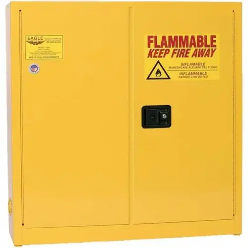 Flammable Liquid Storage Cabinet, Wall-Mount, Self-Close Door, 24 gal Cap, Yellow Flammable Liquid Storage Cabinet, Wall-Mount, Self-Close Door, 24 gal Cap, Yellow