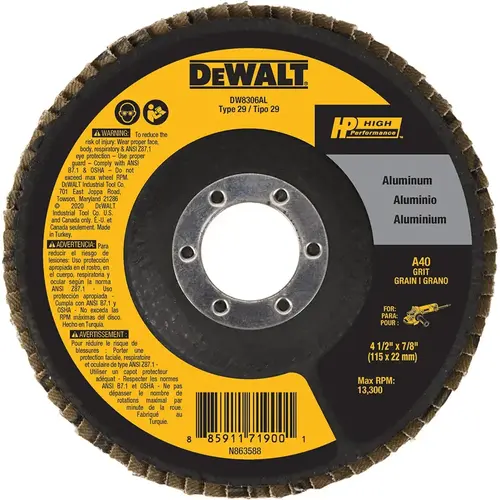 Flap Disc: 7/8" Hole, 40 Grit, Aluminum Oxide, Type 29 Flap Disc: 7/8" Hole, 40 Grit, Aluminum Oxide, Type 29