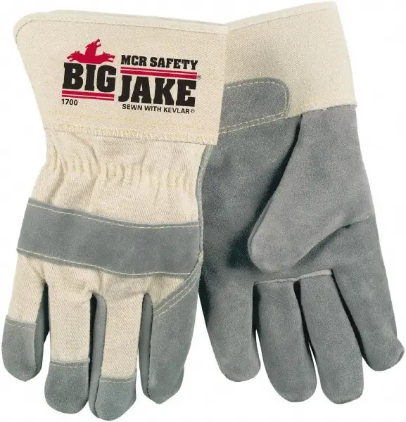 MCR Safety Big Jake Premium A+ Side Split Leather Work Gloves 1700 Canvas/Jersey Lining Single Palm 2.75 in Cuff 2XL Gray; White - pack 1700XXL MCR Safety Big Jake Premium A+ Side Split Leather Work Gloves 1700 Canvas/Jersey Lining Single Palm 2.75 in Cuff 2XL Gray; White - pack 1700XXL