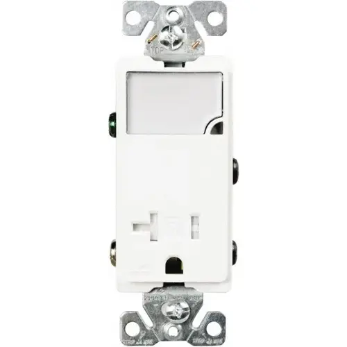 2 Pole, 125 VAC, 20 Amp, 1 Outlet, Flush Mounted, Self Grounding, Tamper Resistant Combination Outlet with Night Light