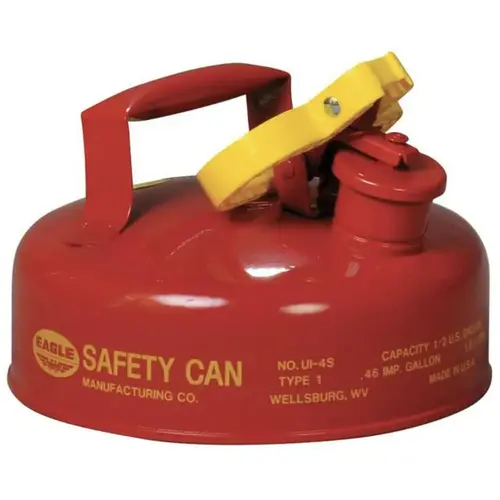 Safety Can, Type I, 2 qt, 24-ga Galvanized Steel, Flammables, Red Safety Can, Type I, 2 qt, 24-ga Galvanized Steel, Flammables, Red