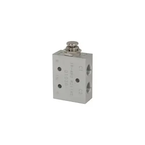Manually Operated Valve: 0.13" NPT Outlet, Four-Way, Push Button & Spring Actuated Manually Operated Valve: 0.13" NPT Outlet, Four-Way, Push Button & Spring Actuated