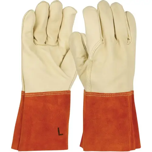 TIG/MIG Welding Gloves, Grain Cowhide, Medium, Tan/Russet Pair TIG/MIG Welding Gloves, Grain Cowhide, Medium, Tan/Russet Pair