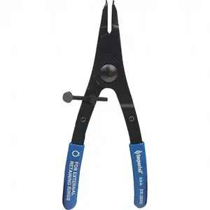 IMPERIAL TOOL IR-380S Retaining Ring Pliers; Type: External; Tip Angle: 0; Tip Type: Fixed; Handle Material: Steel w/Poly Grip; Tether Style: Not Tether Capable; Features: Adjustable Safety Stop to Prevent Ring Damage; NSN 5120-288-9717; Minimum Ring Size (Decimal Inch): 0.125