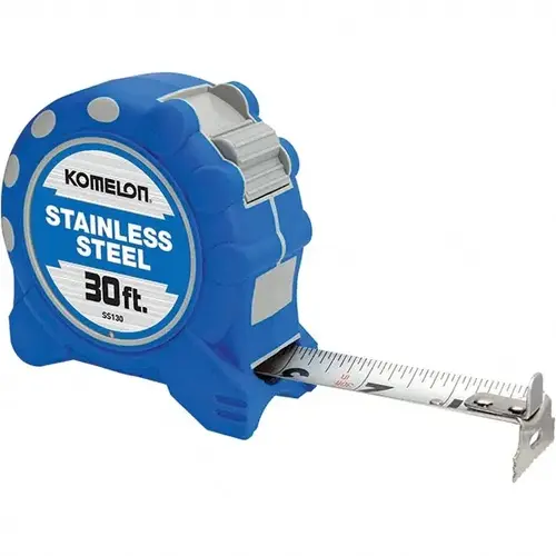 Tape Measure: 30 ft Long, 1" Width, Silver Blade Nylon (Blade)