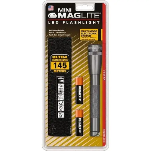 Mini Maglite  LED Flashlight, 2 AA, 127 Lumen, Gray
