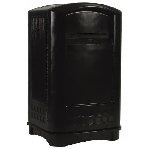 Plaza Trash Can, 50 Gal, Black Plastic, Outdoor Plaza Trash Can, 50 Gal, Black Plastic, Outdoor