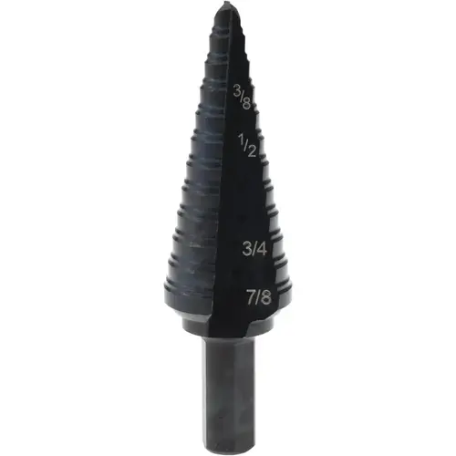Multi-Hole Step Bit: 3/8" Shank Dia, Steel, 12 Hole Sizes Steam Oxide Multi-Hole Step Bit: 3/8" Shank Dia, Steel, 12 Hole Sizes Steam Oxide