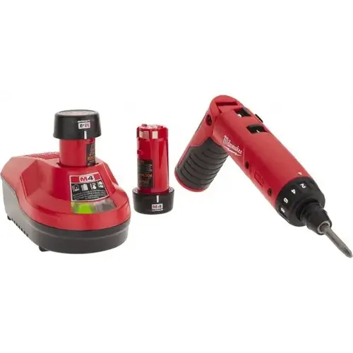 M4 1/4 in Hex Screwdriver Kit, 200 RPM to 600 RPM, 4 V, Includes 2-M4 REDLITHIUM 2.0 Ah Batteries M4 1/4 in Hex Screwdriver Kit, 200 RPM to 600 RPM, 4 V, Includes 2-M4 REDLITHIUM 2.0 Ah Batteries