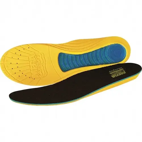 MegaSole  Gel Anti-Fatigue Insole, Men's 06 and 07/Women's 08 and 09, Gel Enhanced/ Dual Layer Memory Foam, Yellow/Blue/Blac - 2 per pack x10 packs