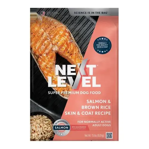 Next Level Salmon & Brown Rice Skin & Coat Recipe - 4lb Bag - pack of 8