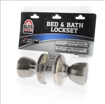 MR Brands LLC Elite Security Bed & Bath Lockset Tulip Style Knob - Antique Brass 01997