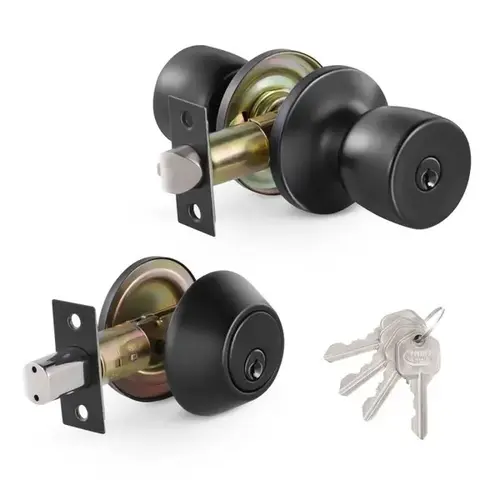 Combo Lock Entry Tulip Style Knob & Deadbolt - Matte Black Combo Lock Entry Tulip Style Knob & Deadbolt - Matte Black