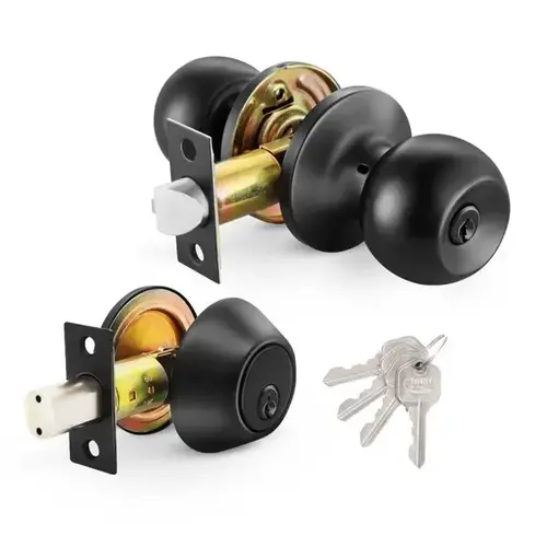 Combo Lock Entry Ball Style Knob & Deadbolt - Matte Black