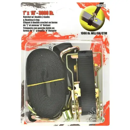 RATCHET TIE DOWN 1"x 15 ft, 3000lbs - (BULK) RATCHET TIE DOWN 1"x 15 ft, 3000lbs - (BULK)