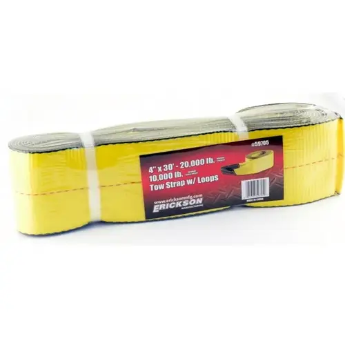 4 In. x 30 Ft. 10,000 Lb. Safe Work Load Polyester Tow Strap with Loops, Yellow 4 In. x 30 Ft. 10,000 Lb. Safe Work Load Polyester Tow Strap with Loops, Yellow