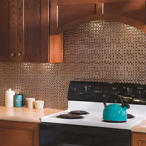 Fasade 18.25 in. x 24.25 in. Brushed Nickel Terrain PVC Decorative Tile Backsplash Fasade 18.25 in. x 24.25 in. Brushed Nickel Terrain PVC Decorative Tile Backsplash