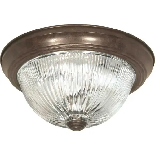 Satco Old Bronze Two-Light 11 Flush Mount With Clear Ribbed Glass Satco Old Bronze Two-Light 11 Flush Mount With Clear Ribbed Glass