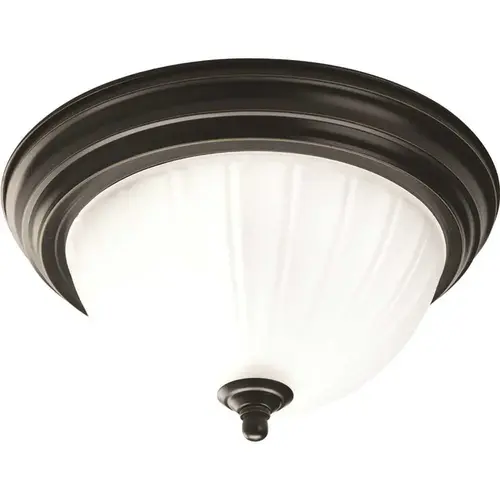 Progress Lighting Bronze One-Light Flush Fixture With Etched Ribbed Glass Progress Lighting Bronze One-Light Flush Fixture With Etched Ribbed Glass