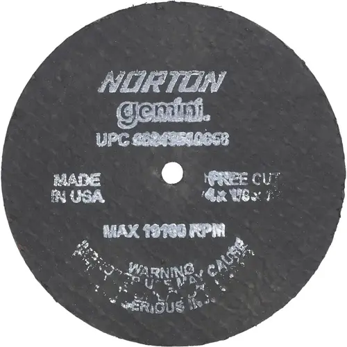Cut-Off Wheel: 4" Dia, 1/8" Thick, 1/4" Hole, Aluminum Oxide Cut-Off Wheel: 4" Dia, 1/8" Thick, 1/4" Hole, Aluminum Oxide