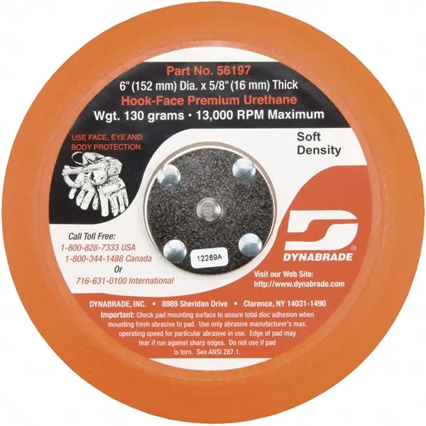 Dynabrade Sanding Disc Backing Pad - Hook & Loop Attachment - Soft Density - 6 Diameter - Hook Short Non-Vacuum 5/8 56197 Dynabrade Sanding Disc Backing Pad - Hook & Loop Attachment - Soft Density - 6 Diameter - Hook Short Non-Vacuum 5/8 56197