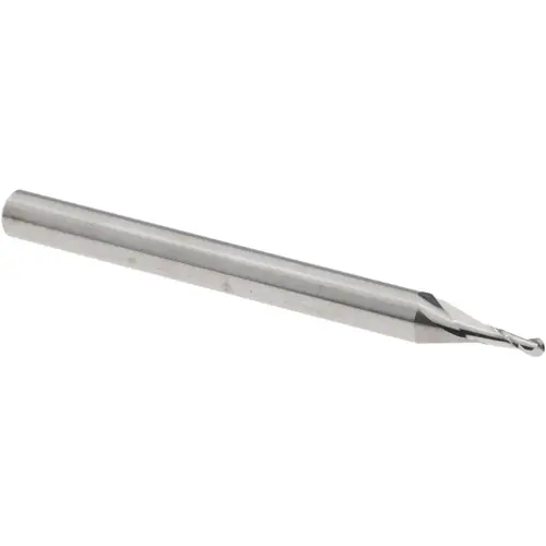 Ball End Mill: 3/64" Dia, 9/64" LOC, 2 Flute, Solid Carbide Bright/Uncoated Ball End Mill: 3/64" Dia, 9/64" LOC, 2 Flute, Solid Carbide Bright/Uncoated