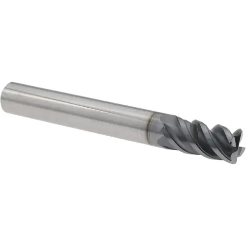 Corner Radius End Mill: 3/8" Dia, 3/4" LOC, 0.0299" Radius, 4 Flute, Solid Carbide SIRON-A Corner Radius End Mill: 3/8" Dia, 3/4" LOC, 0.0299" Radius, 4 Flute, Solid Carbide SIRON-A