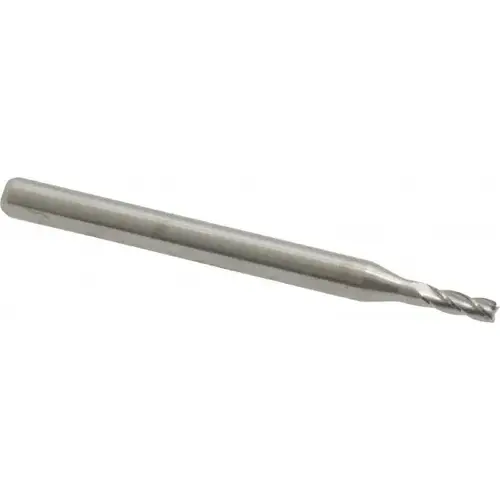 Square End Mill: 0.07 inch Dia, 0.21 inch LOC, 1/8 inch Shank Dia, 1-1/2 inch OAL, 4 Flutes, Solid Carbide Square End Mill: 0.07 inch Dia, 0.21 inch LOC, 1/8 inch Shank Dia, 1-1/2 inch OAL, 4 Flutes, Solid Carbide