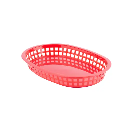 Tablecraft 10.5 Inch X 7 Inch X 1.5 Inch Red Plastic Oval Basket, 36 Each