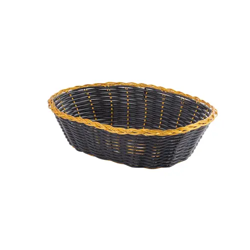 Tablecraft 9 Inch X 6 Inch X 2.5 Inch Oval Black Vinyl Gold Basket, 12 Each