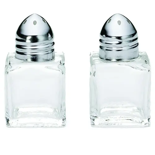 Tablecraft .5 Ounce Cube Salt And Pepper Glass Chrome Top Shaker, 24 Each