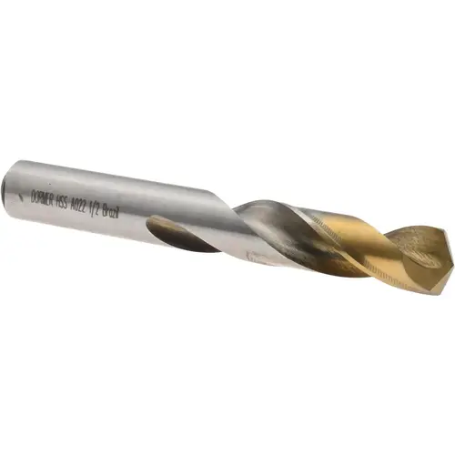 Screw Machine Length Drill Bit: 1/2" Dia, 135 deg Point, High-Speed Steel TiN Screw Machine Length Drill Bit: 1/2" Dia, 135 deg Point, High-Speed Steel TiN