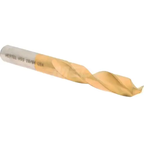 Screw Machine Length Drill Bit: 19/64" Dia, 135 deg Point, High-Speed Steel TiN Screw Machine Length Drill Bit: 19/64" Dia, 135 deg Point, High-Speed Steel TiN