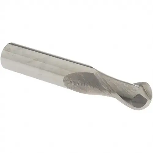 Ball End Mill: 0.5" Dia, 1" LOC, 2 Flute, Solid Carbide Bright/Uncoated Ball End Mill: 0.5" Dia, 1" LOC, 2 Flute, Solid Carbide Bright/Uncoated