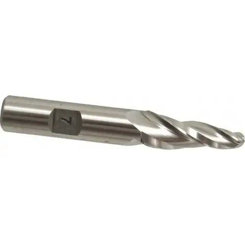 Tapered End Mill: 7 degree per Side, 1/4" Small Dia, 1-1/4" LOC, 3 Flutes, High Speed Steel, Ball End Tapered End Mill: 7 degree per Side, 1/4" Small Dia, 1-1/4" LOC, 3 Flutes, High Speed Steel, Ball End