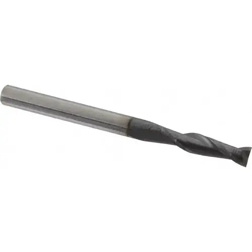 Square End Mill: 1/8 inch Dia, 1/2 inch LOC, 1/8 inch Shank Dia, 1-1/2 inch OAL, 2 Flutes, Solid Carbide Square End Mill: 1/8 inch Dia, 1/2 inch LOC, 1/8 inch Shank Dia, 1-1/2 inch OAL, 2 Flutes, Solid Carbide