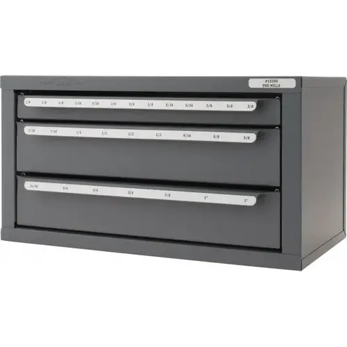 3 Drawer, 1/8 to 1" End Mill Diam, Steel End Mill Storage 3 Drawer, 1/8 to 1" End Mill Diam, Steel End Mill Storage