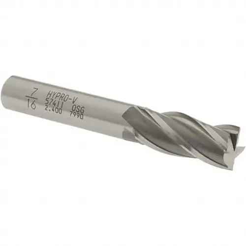 Square End Mill: 7/16 inch Dia, 1 inch LOC, 3/8 inch Shank Dia, 2-11/16 inch OAL, 4 Flutes, Vanadium High Speed Steel Square End Mill: 7/16 inch Dia, 1 inch LOC, 3/8 inch Shank Dia, 2-11/16 inch OAL, 4 Flutes, Vanadium High Speed Steel
