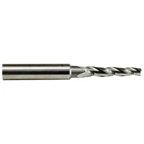 Tapered End Mill: 7 degree per Side, 1/2" Small Dia, 3-1/4" LOC, 4 Flutes, High Speed Steel, Square End Uncoated Tapered End Mill: 7 degree per Side, 1/2" Small Dia, 3-1/4" LOC, 4 Flutes, High Speed Steel, Square End Uncoated